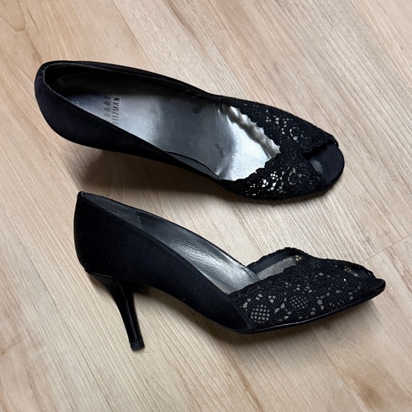 Stuart Weitzman Black Lace Peep-Toe Pumps - Picture 4 of 11